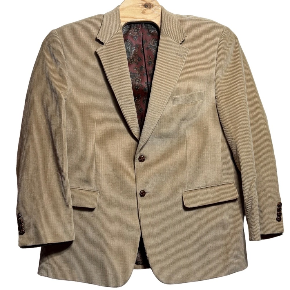 Lauren Ralph Lauren Mens 46R Tan Corduroy Blazer Paisley Lining Sport Coat
